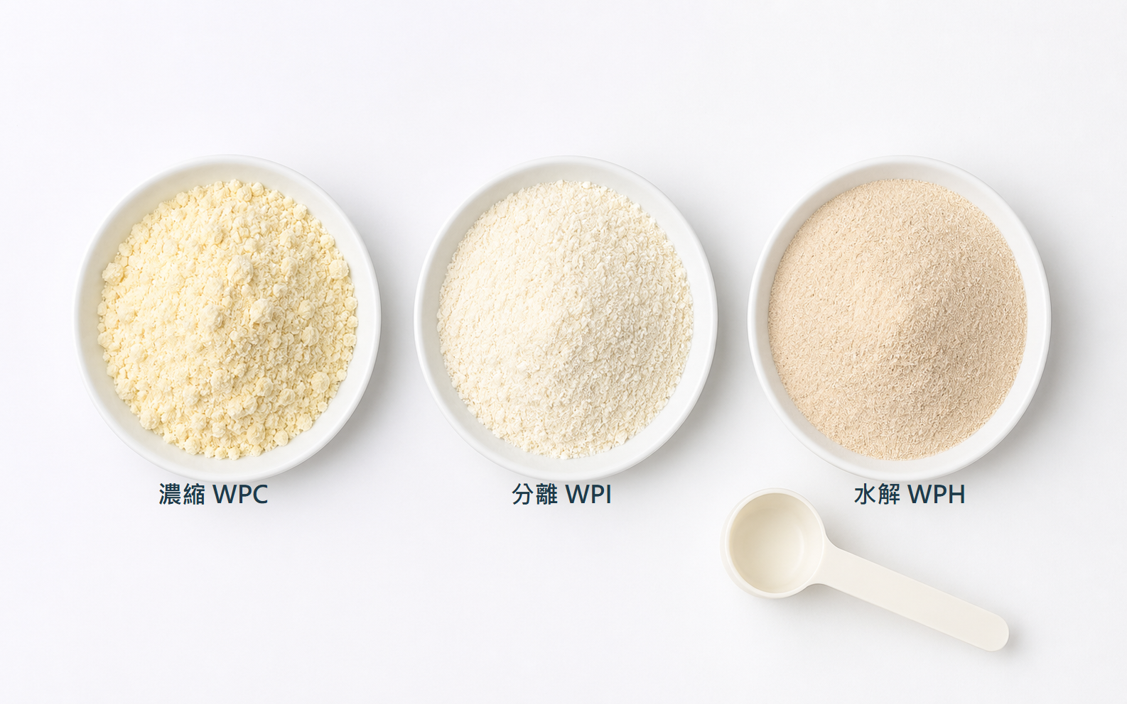 濃縮WPC、分離WPI、水解WPH乳清蛋白粉末質地比較